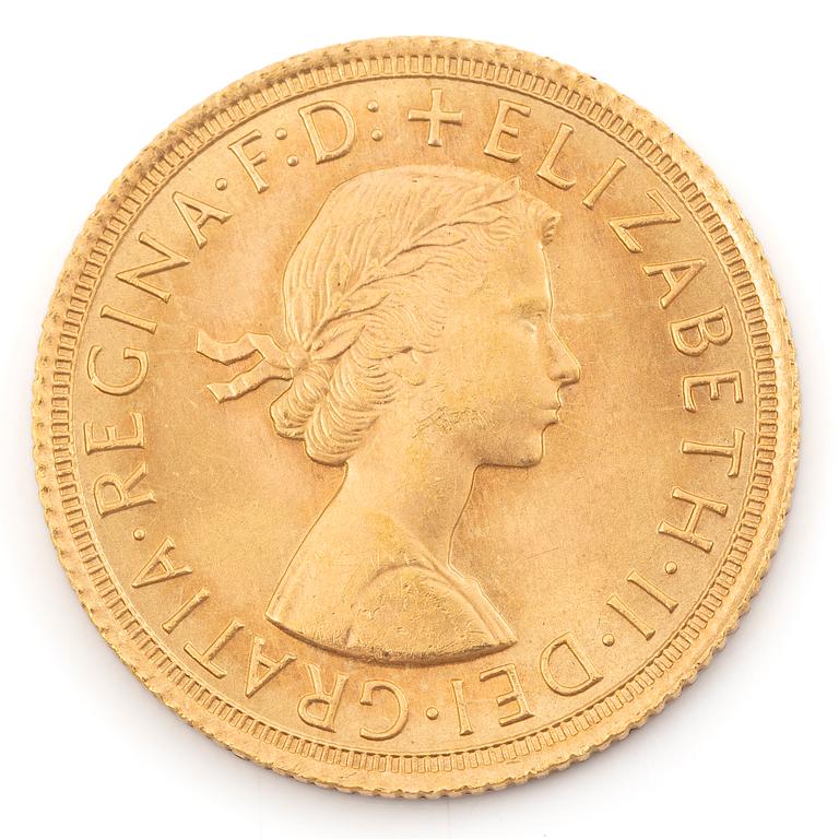 Guldmynt, Storbritannien, Elizabeth II, 1 Sovereign 1965.