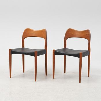 Arne Hovmand-Olsen, six teak chairs, Mogens Koch, Denmark, mid 20th Century.