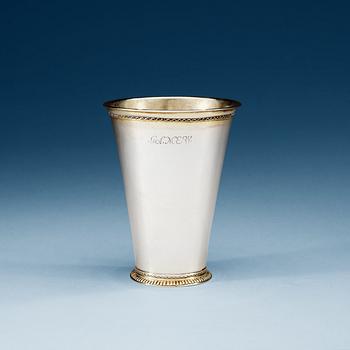 758. A Swedish parcel gilt beaker, makers mark of Johan Dragman, Arboga (1701-1746).