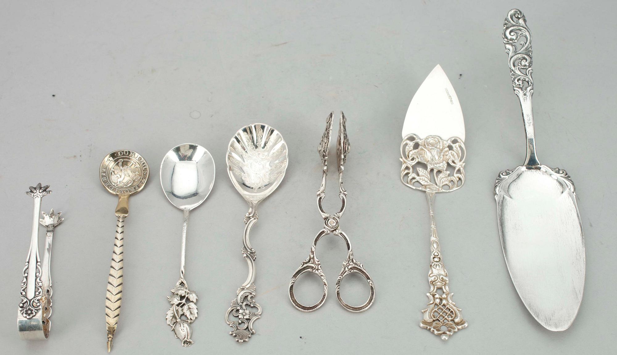 BESTICK, 7 st, silver, 1900-tal, Sverige och Norge. Tot. vikt ca 207 g.