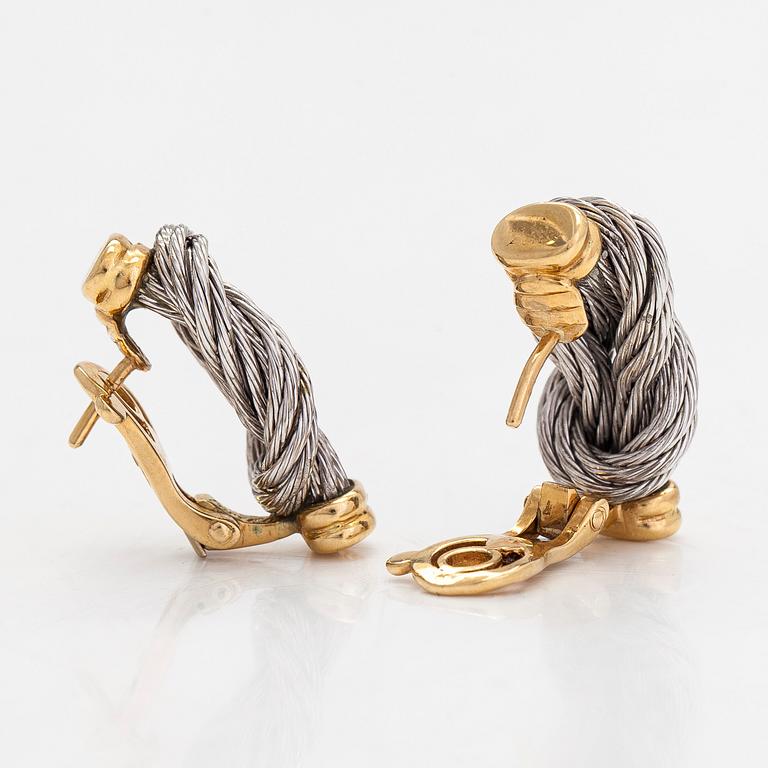 A pair of 'Force 10' earrings, 18K gold and steel. Fred, Paris 1980s.