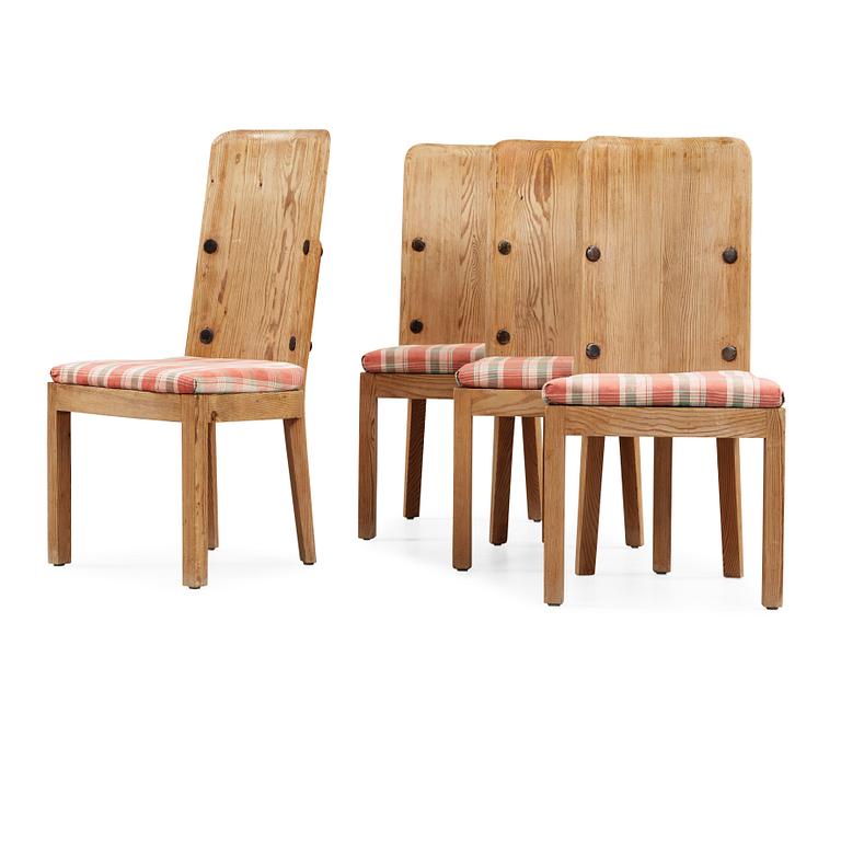 Axel Einar Hjorth, A set of four 'Lovö' pine chairs, Nordiska Kompaniet, NK, Sweden 1930's.