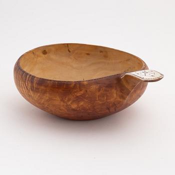 A birch milk bowl by Esse Poggats, signed and dated 1964.