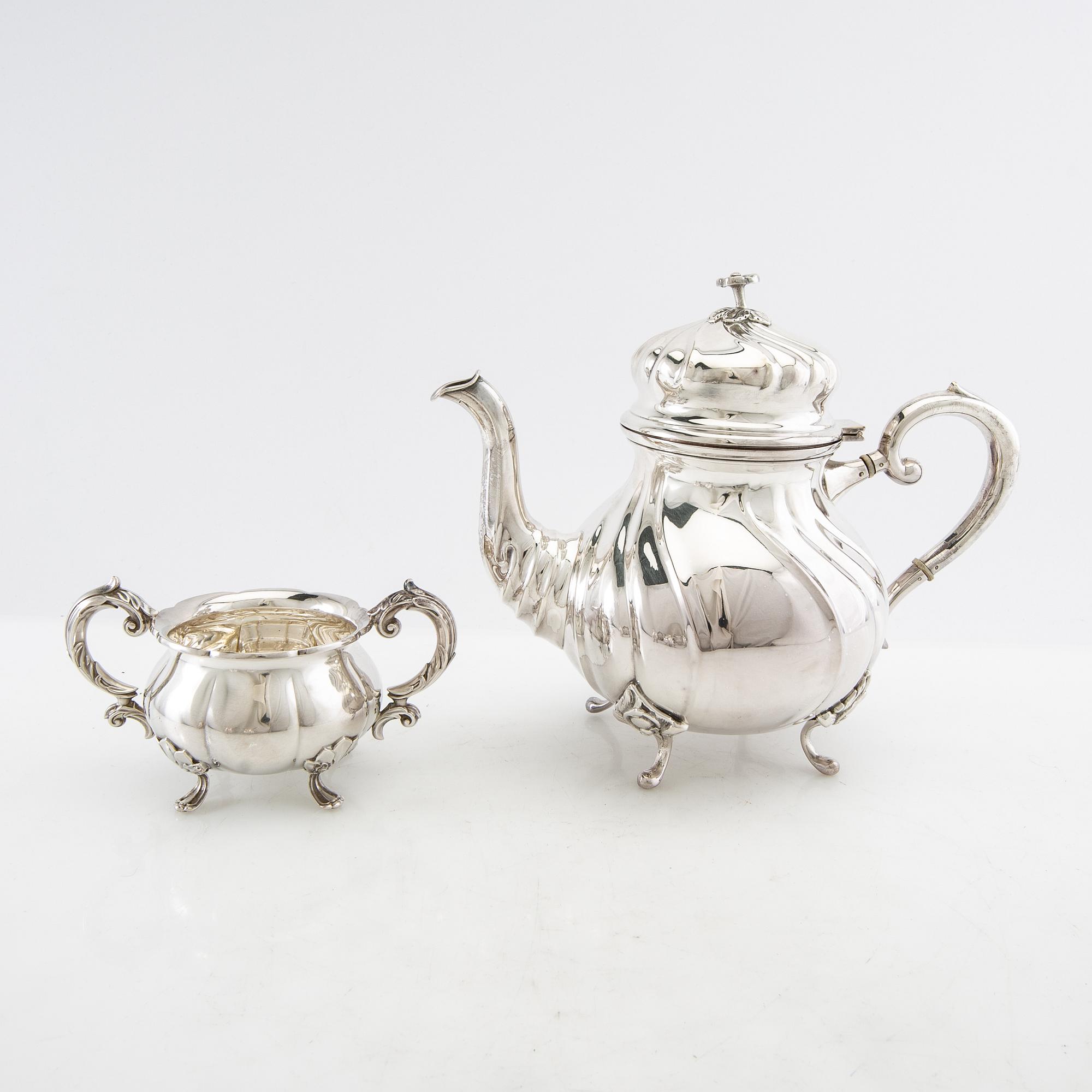 Coffee service 4 dlr by Cohr Denmark Rococo style silver-plated early/mid 20th century.