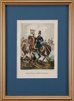 FÄRGGRAVYRER, 6 st, Mankell, ur Svenska regementernas historia. 1800-talets mitt.