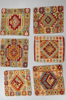 Six kilim cushions, approx, Ca 50 x 50 cm.