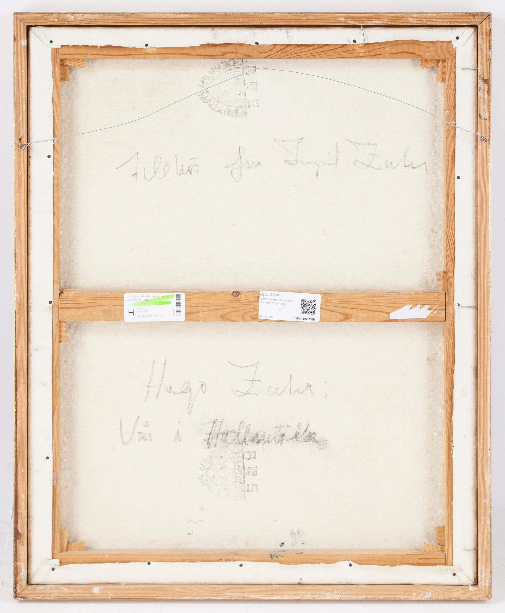 HUGO ZUHR, olja på duk. Monogramsign.
