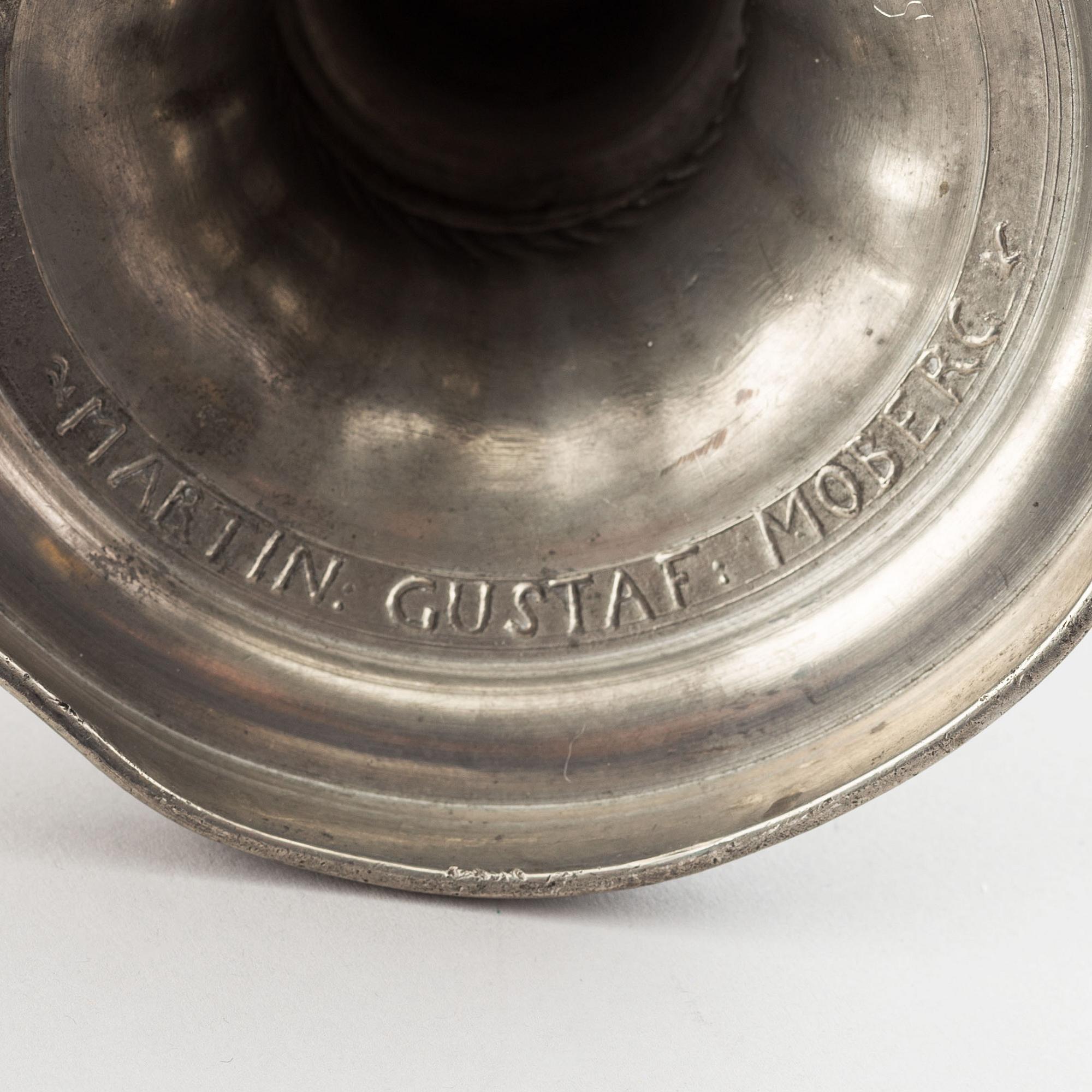 2+1 swedish pewter candlesticks, mark of Martin Gustaf Moberg, Jönköping 1791-93.
