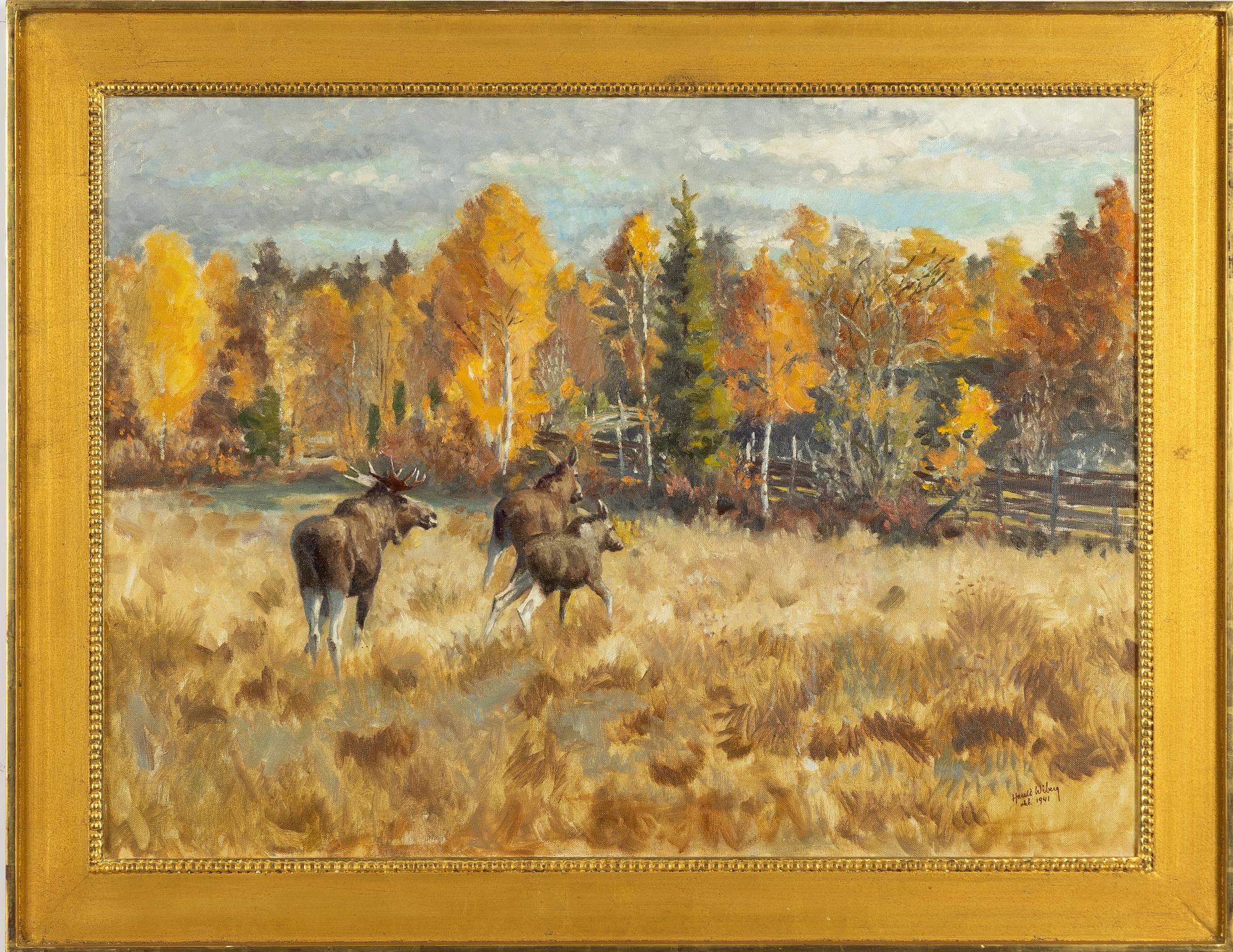 Harald Wiberg, Moose in autumn landscape.
