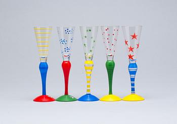 SNAPSGLAS, 5 st, glas, "Clown", Anne Nilsson, Orrefors.