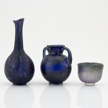 Bengt Heintze, vaser, 6 st samt skål, glas, Kosta, 1980-tal.