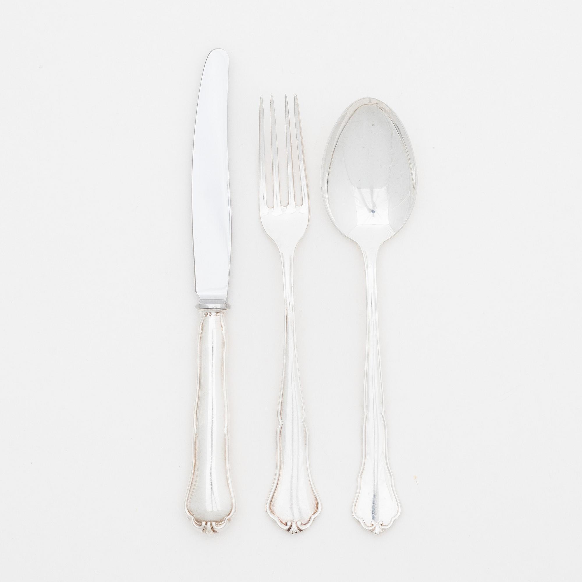 An 18-piece Swedish silver cutlery set, model 'Hansa', marks of CG Hallberg, Stockholm, including 1960.