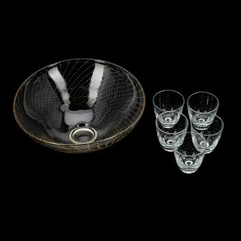 SKÅL OCH GLAS, 5 st, glas, signerade G. Nyman.