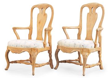 428. A pair of Swedish Rococo 18th century armchairs.