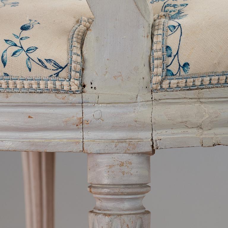 Eight Gustavian late 18th century matched chairs (7+1).