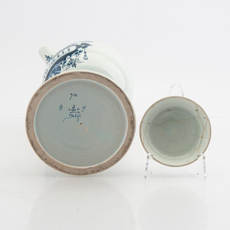 Dish and jug with lid Delft mid-20th century faience.