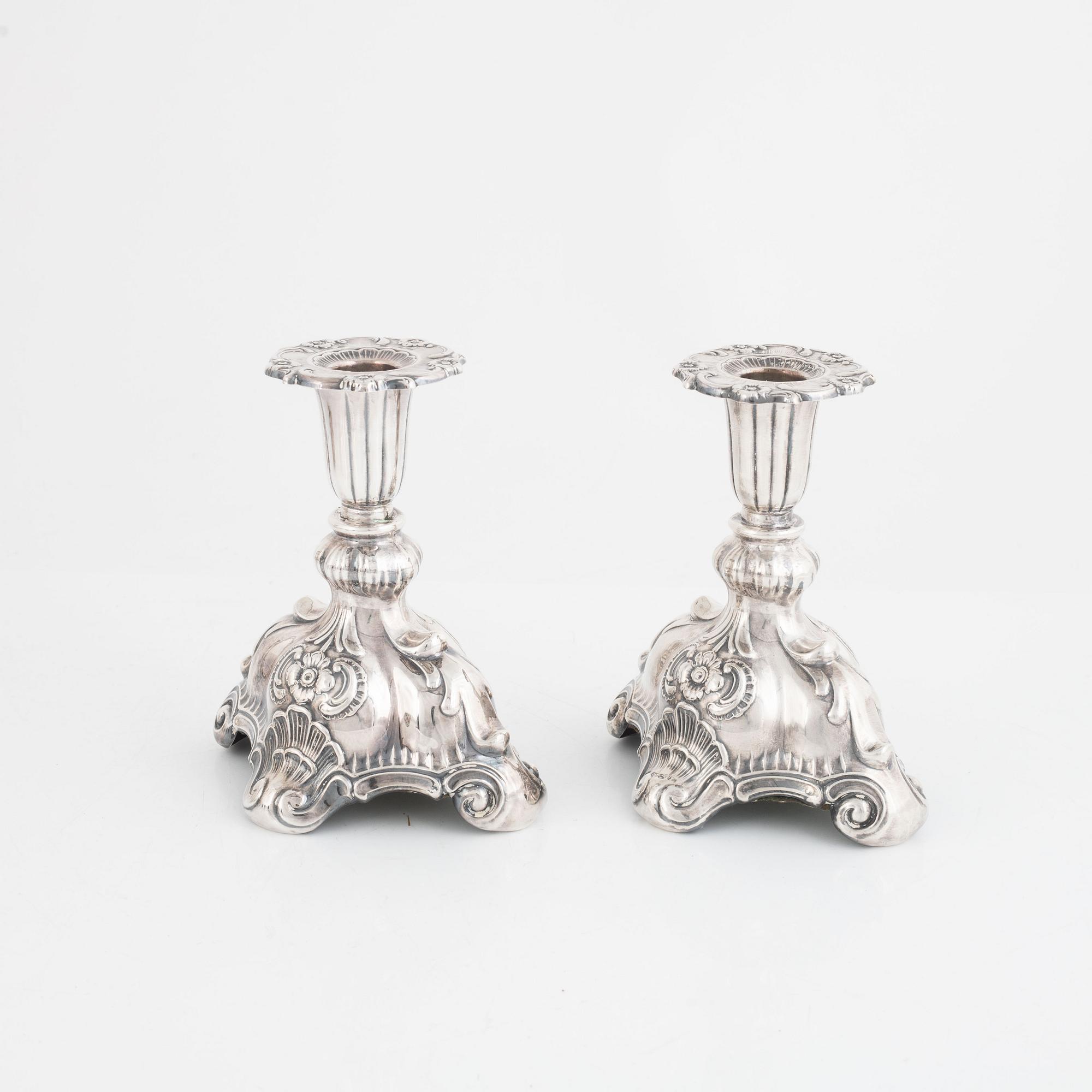 K Anderson, candlesticks, a pair, silver, Rococo style, Stockholm 1940.