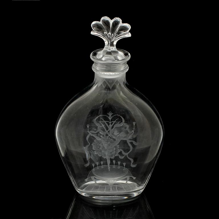 SIMON GATE, karaff med propp, Orrefors, 1926.