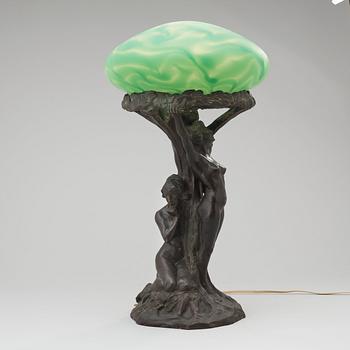 An Alice Nordin Art Nouveau patinated bronze table lamp, Stockholm.