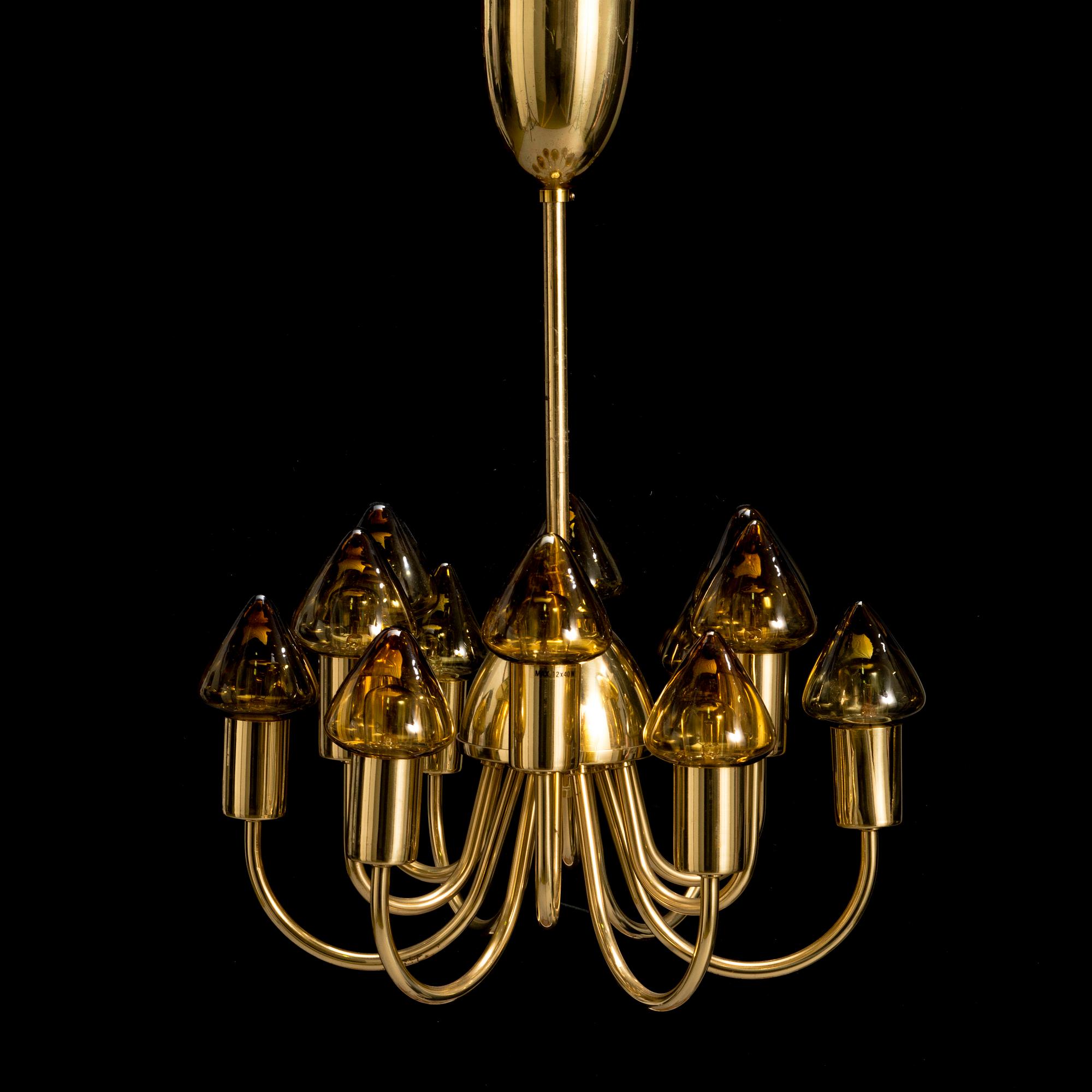 HANS-AGNE JAKOBSSON, A brass chandelier, model T 372, Markaryd, Sweden, late 20th Century.