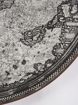 Josef Frank, a mahogany base table, map on the top, Svenskt Tenn, Sweden, model U601 (the top) & U491, 1960s-1970s.