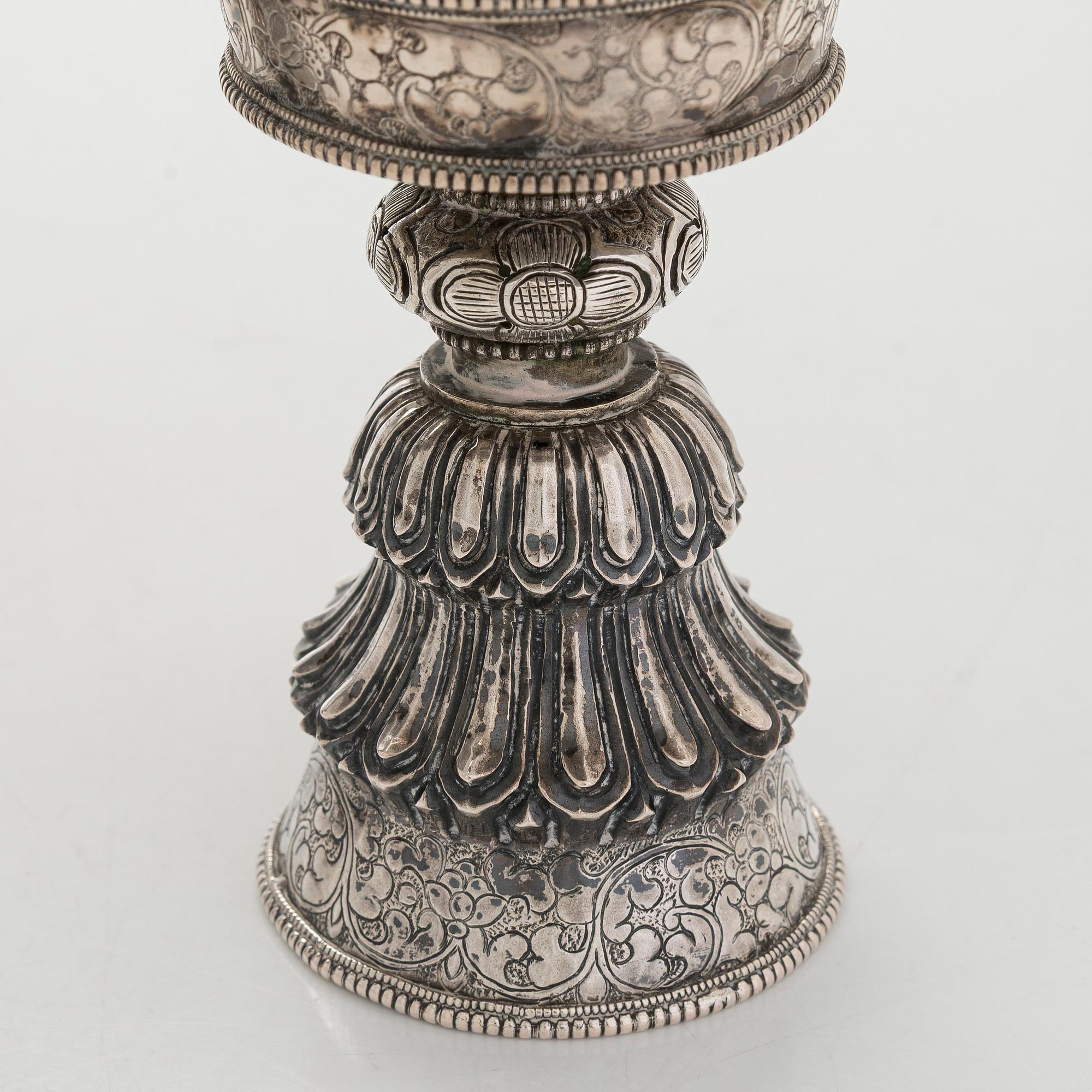 Two silver butter lamps, Tibet, 19th century.