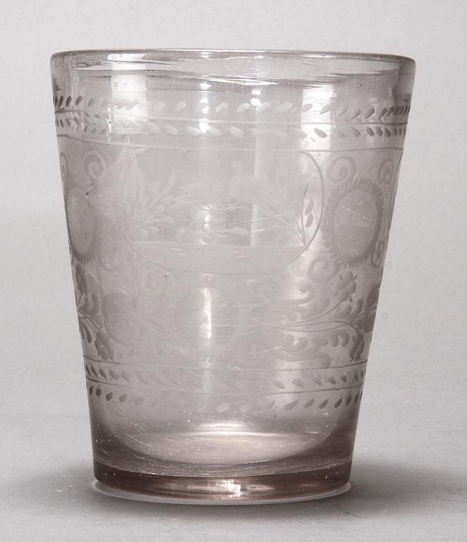 BÄGARE, glas, tidigt 1800-tal.