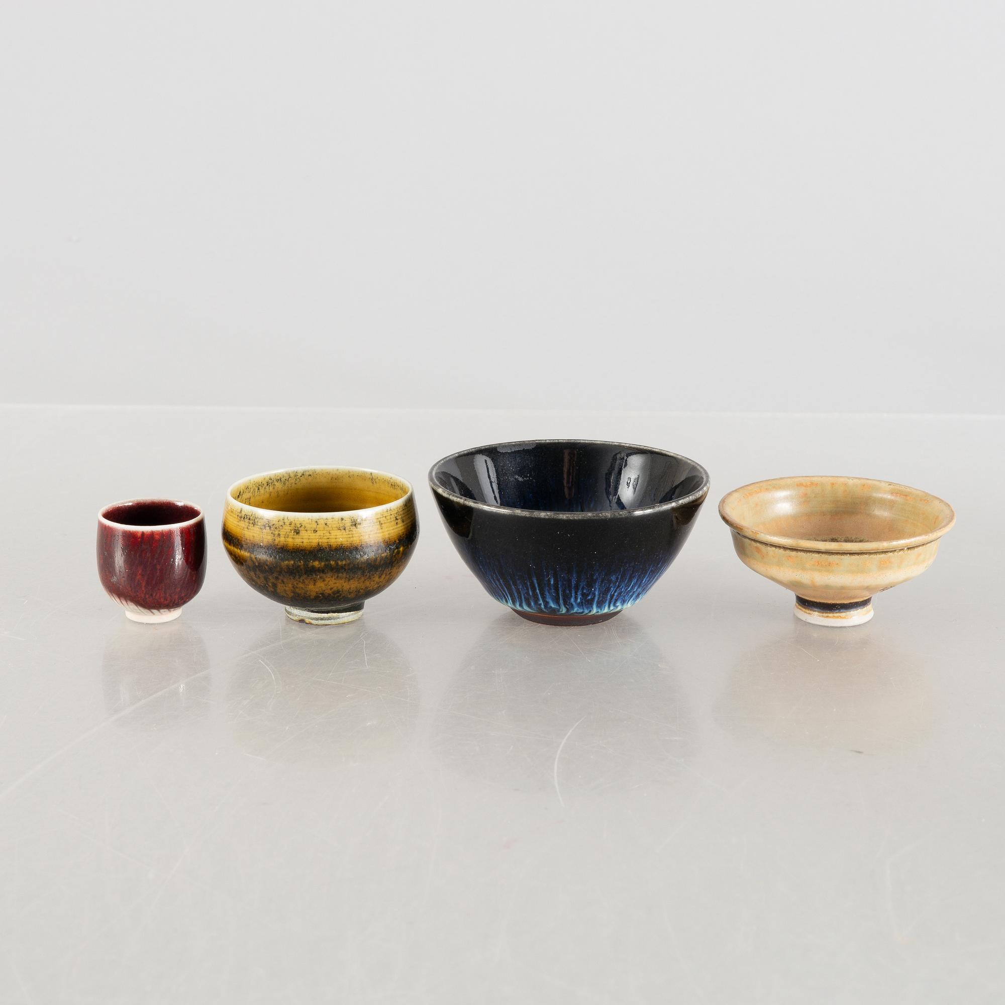 Five miniature vases and four bowls, including Carl Harry Stålhane, Rörstrand and Wilhelm Kåge, Gustavsberg Studio.