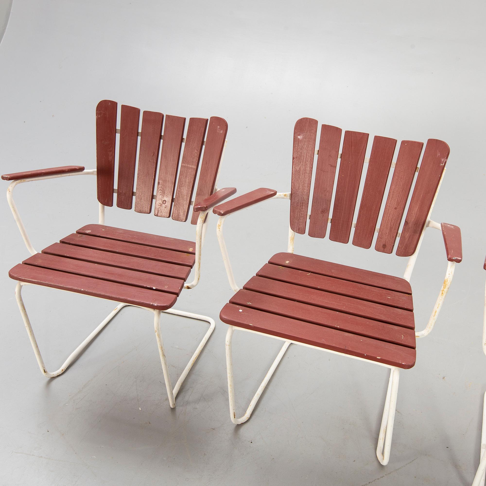 Garden furniture, 4 chairs, table, 1950s.