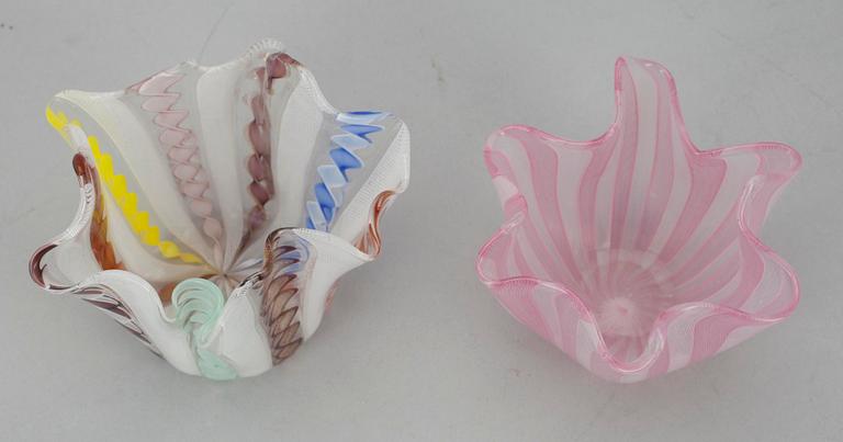 SKÅLAR, 2 st, glas, "Fazzoletto", Venini, Murano.