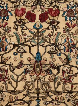 A RUG, a semi-antique silk Kashan relief (souf), ca 202 x 130,5-133 cm.