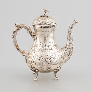 Coffee pot, silver, Rococo style, circa 1900.