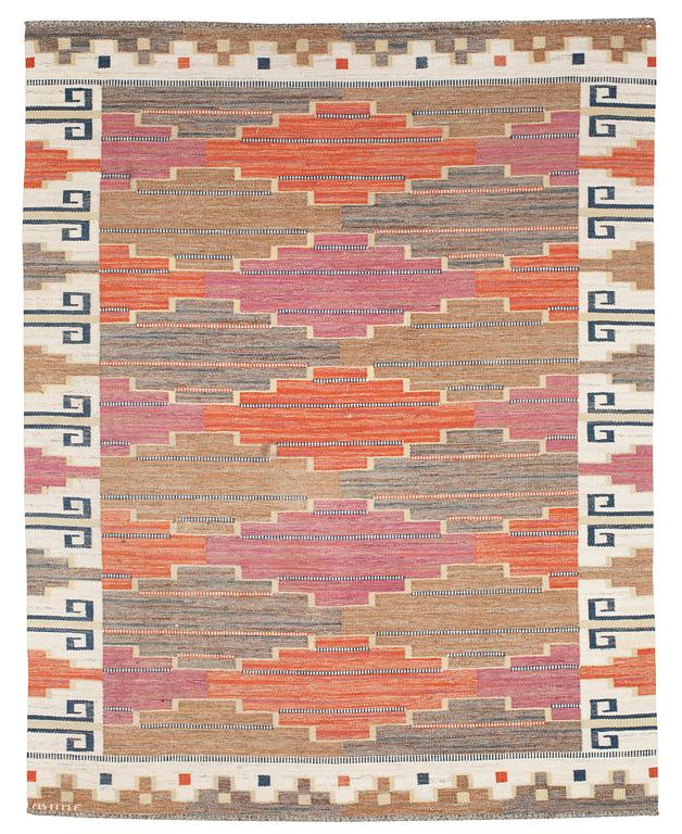 CARPET. "Bruna heden". Flat weave (rölakan). 259 x 204,5 cm. Signed AB MMF.
