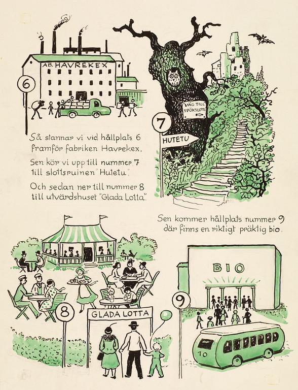 Elsa Beskow, "Röda bussen och gröna bilen. Bilderbok av Elsa Beskow (Bilderbok till Johan från farmor)".