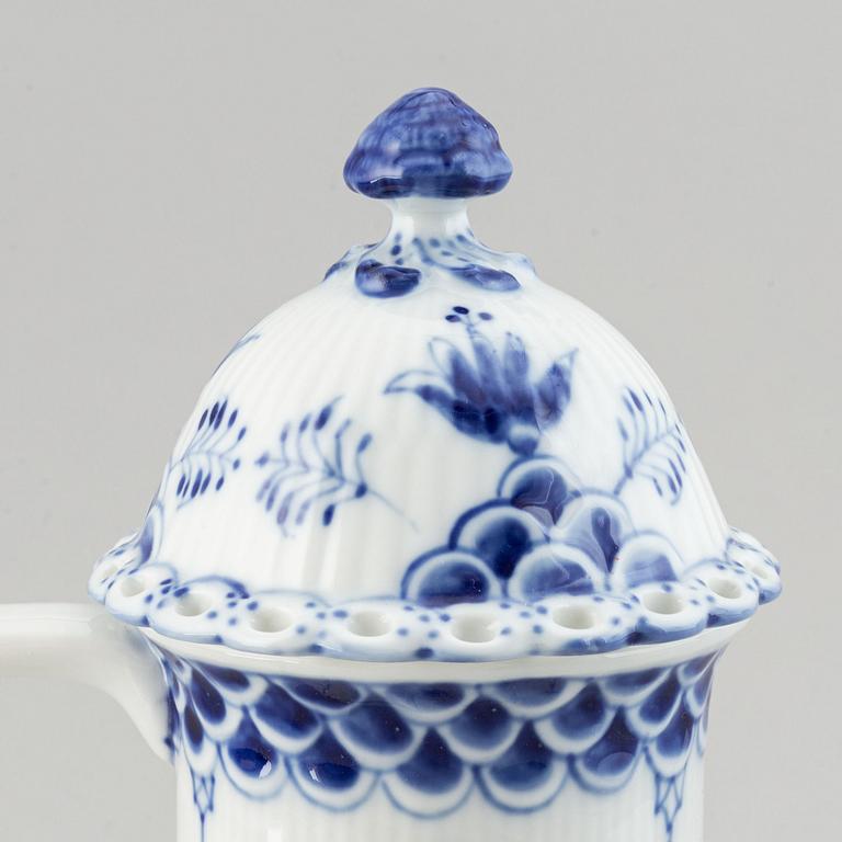 A three piece Royal Copenhagen "Blue Fluted" full lace coffee service.