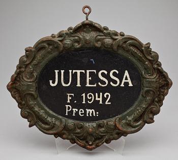 NAMNSKYLT FÖR HÄSTAR, gjutjärn, Wattholma, 1800/1900-tal, Wattholma, 1800/1900-tal.