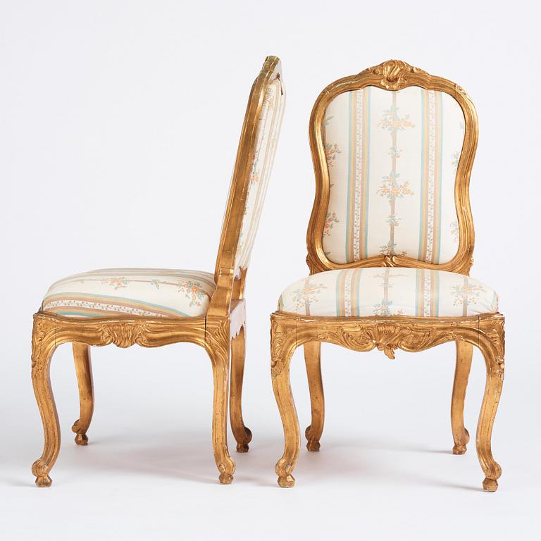 A pair of Swedish Rococo chairs attributed to C M Sandberg master 1759-89.