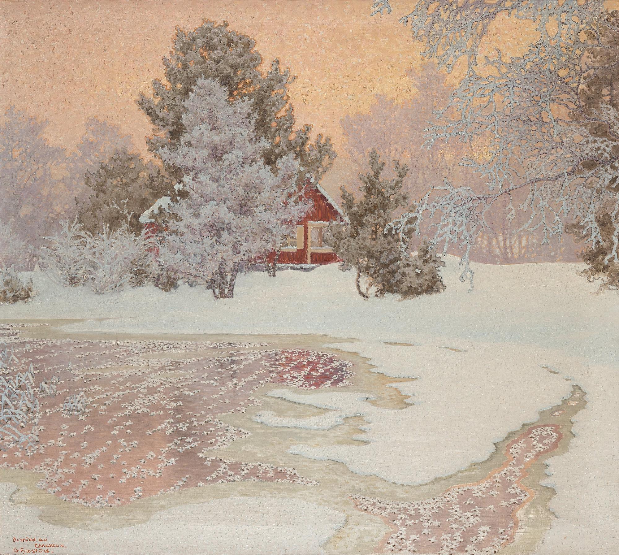 Gustaf Fjaestad, Vinterlandskap med röd stuga.