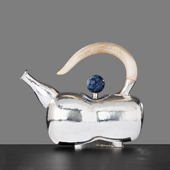 15. Olle Ohlsson, a silver teapot with a bone handle and a lapis lazuli knob to lid, Stockholm 1998.