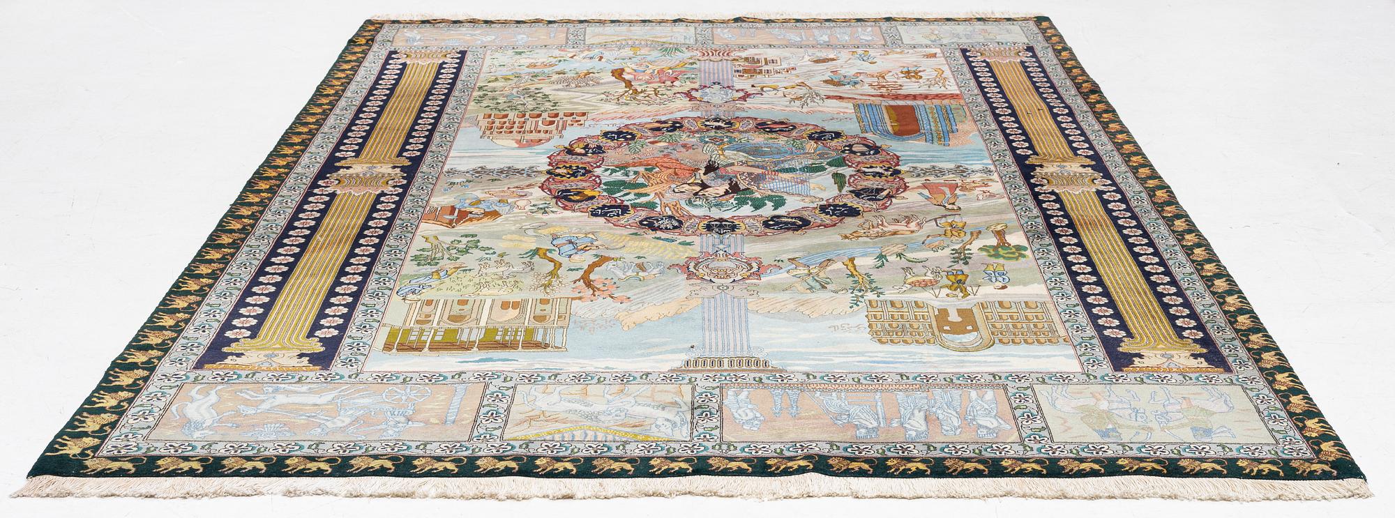 Rug, figural Tabriz, approx. 304 x 198 cm.