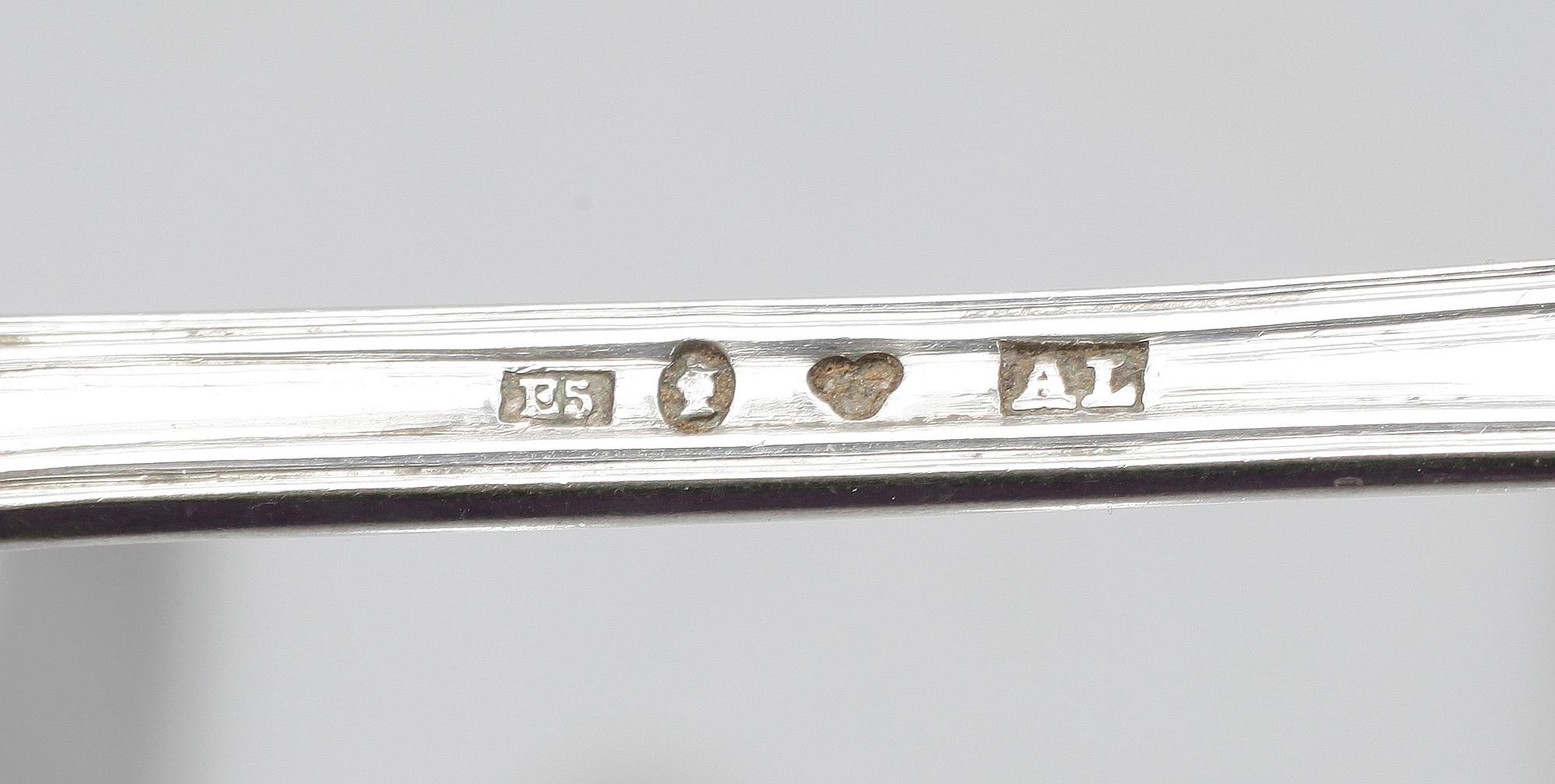 RESEBESTICK, 2 set, silver, bl a "Olga", G.A. Cedergren, Stockholm 1857-58. Total vikt ca 287 gram.