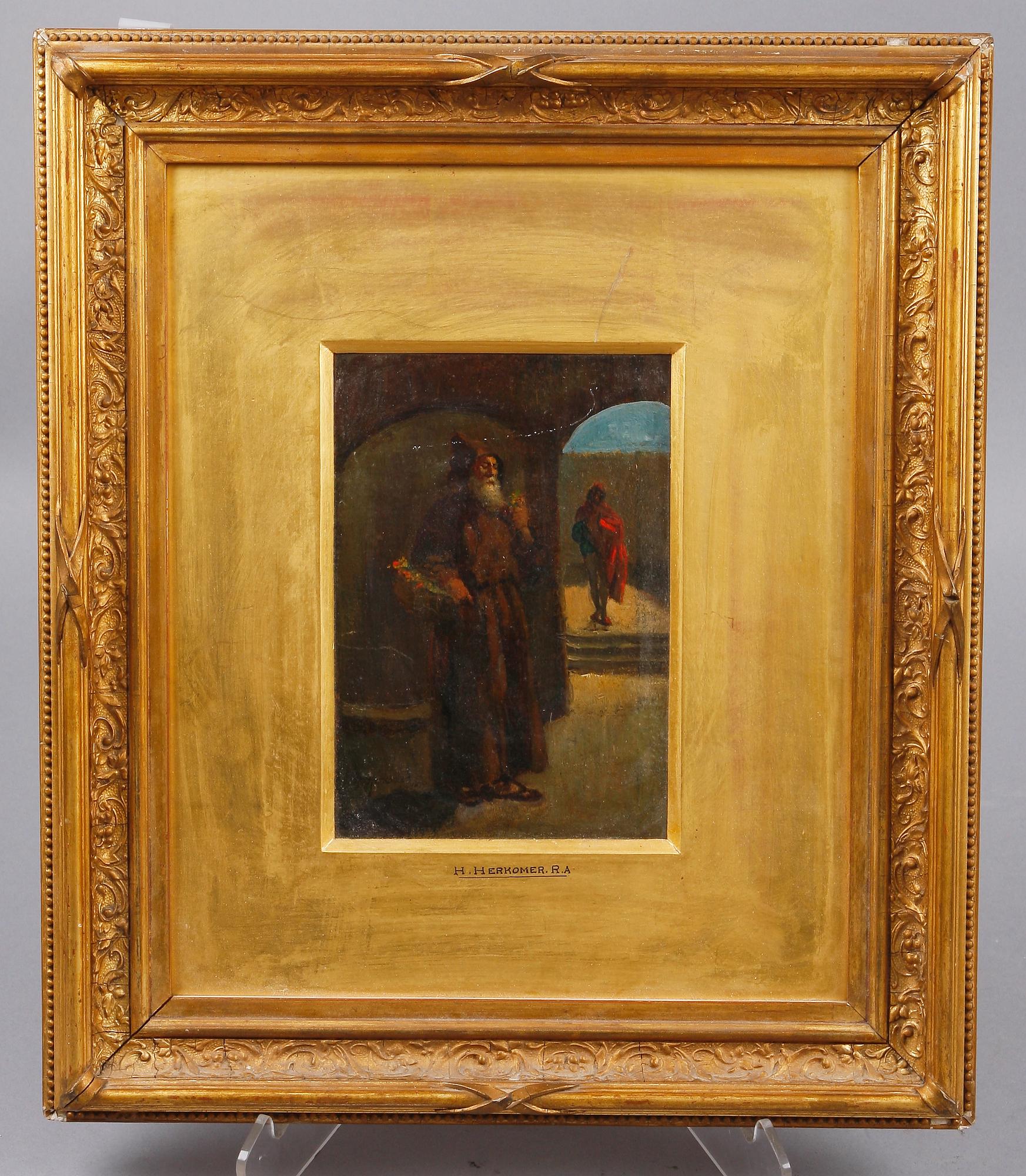 HUBERT VON HERKOMER, olja på pannå. Sign o dat 1879.