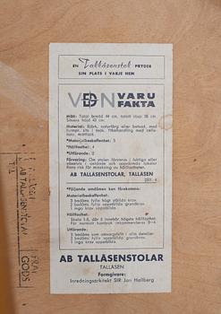 STOLAR, 4 st. "Tallåsenstolen", design Jan Hallberg, AB Tallåsen, 1960-tal.