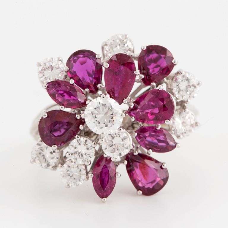 A ruby and brilliant-cut diamond cocktail ring.