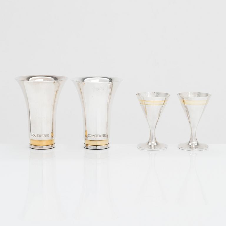 Pekka Piekäinen, two pairs of beakers, silver and gilded silver, 1979 and 1992.