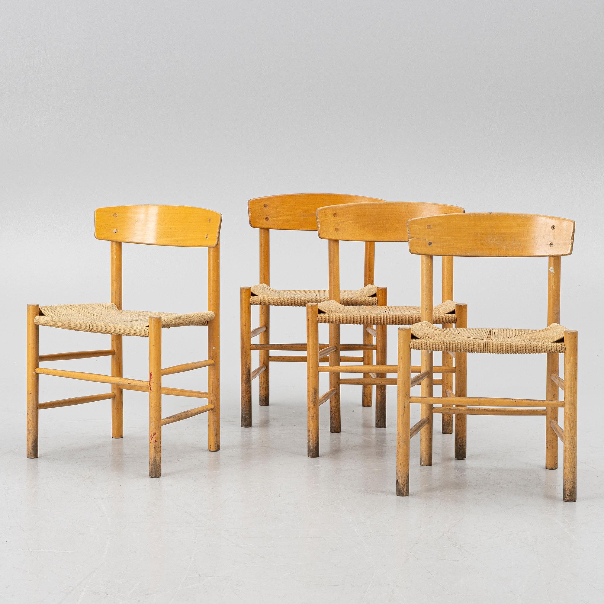 Børge Mogensen, 4 chairs, model J39. Fredericia Furniture Factory, Denmark.