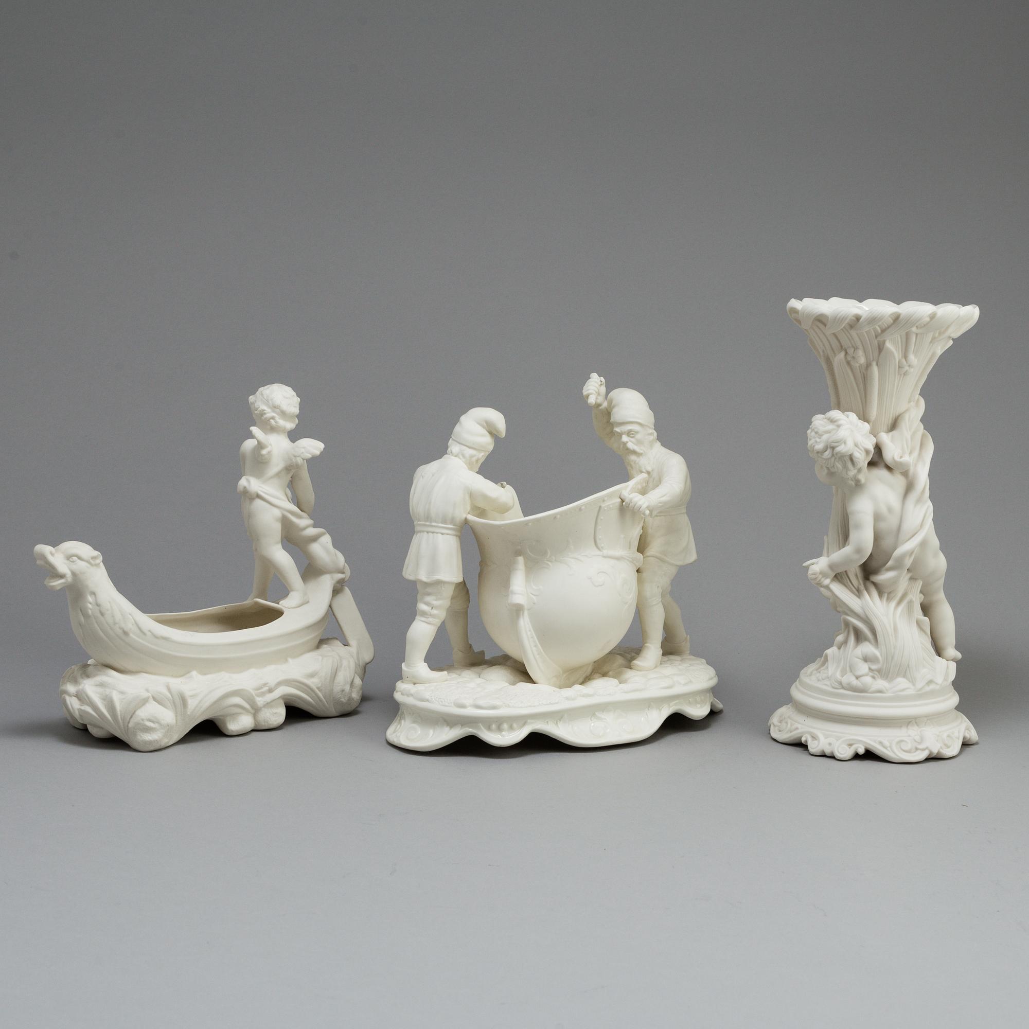 TWO PARIAN BOWLS AND A VAS, Gustafsberg and Rörstrand, ca 1900.