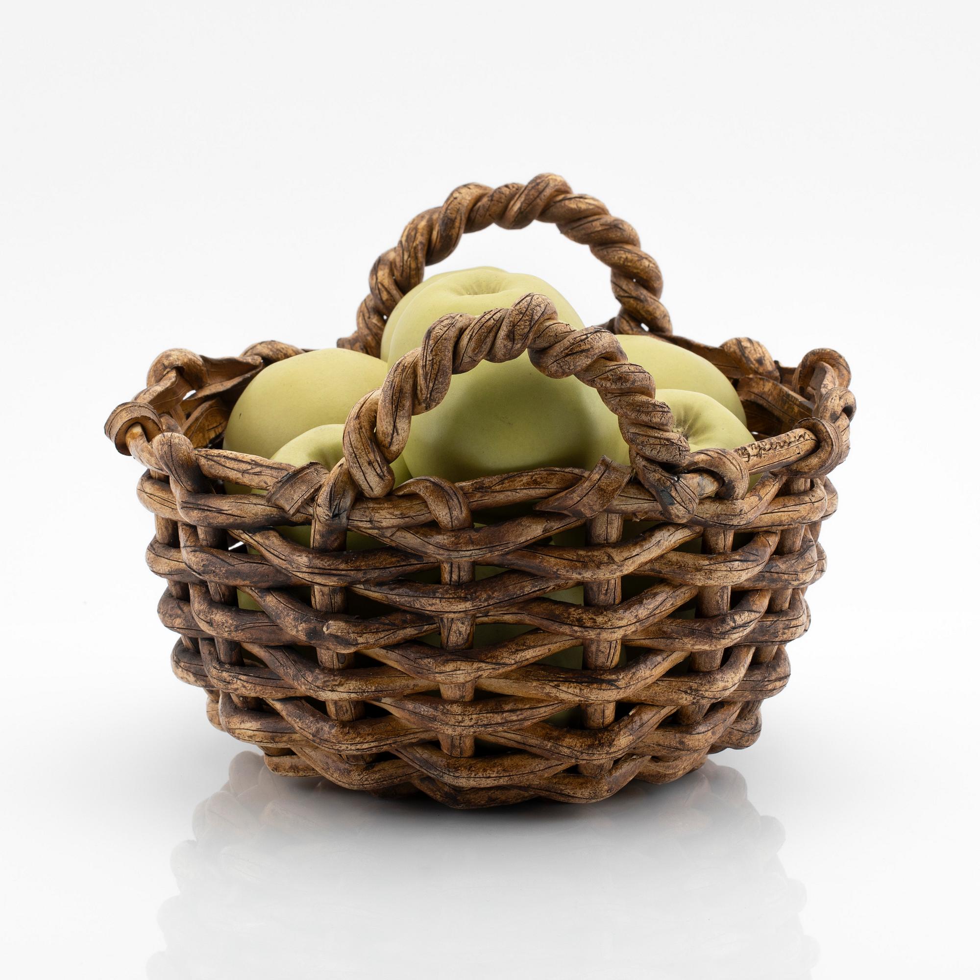 Ingrid Herrlin, a stoneware basket with green apples, own workshop.