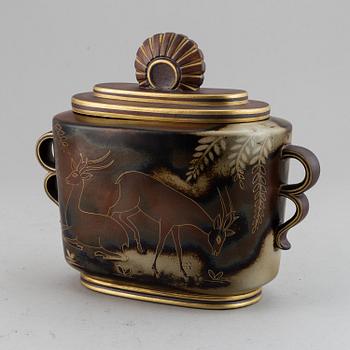 GUNNAR NYLUND, a "Flambé" ceramic urn, Rörstrand 1930-40's, unique decoration.
