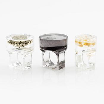 Siv Lagerström, tre ringar akrylplast, 1970-tal.